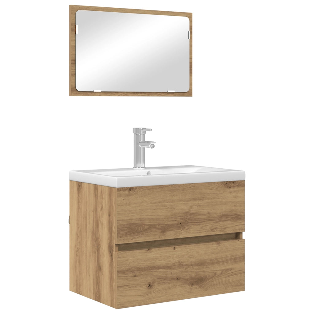 Set di mobili per il bagno 2 pezzi in rovere artigianale e legno ingegnerizzato