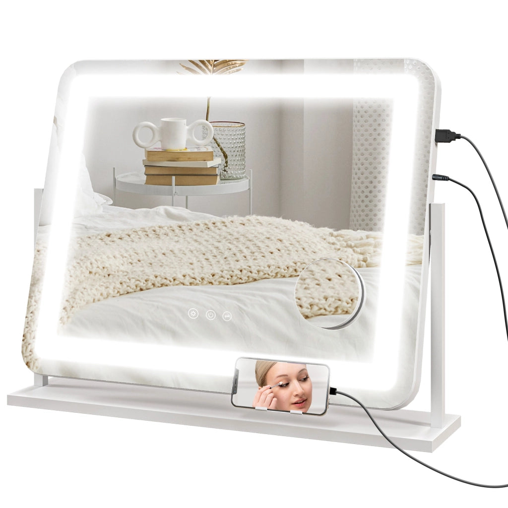Specchio da Trucco Girevole ¨C Xylo ¨C 58x46 cm con 3 Modalit¨¤ di Illuminazione e Ingrandimento