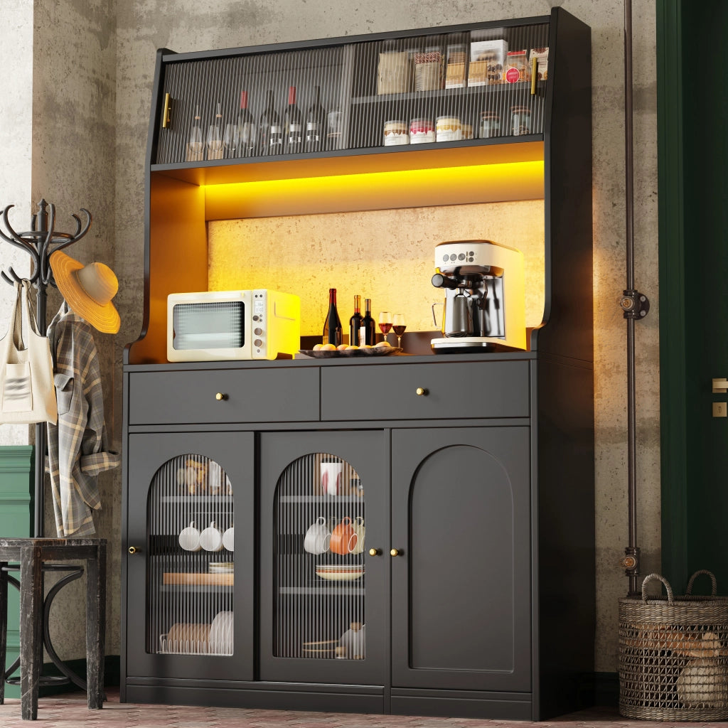 ARMADIO ALTO 120x40x180 cm Nero con LED e 2 cassetti