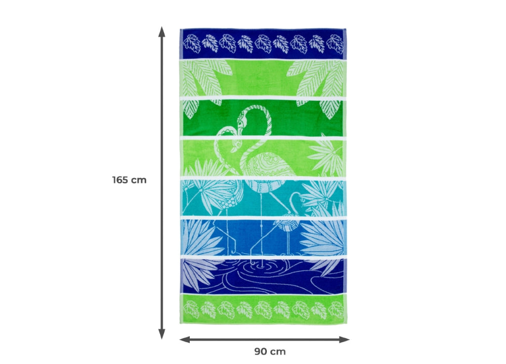 Telo Mare Jacquard Spugna Asciugamano Spiaggia Disegno Flamingo Family - Telo Mare - Verde