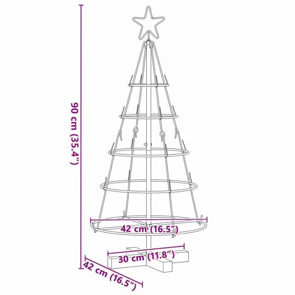Albero a Cono di Natale | Decorazioni natalizie con supporto Nero 90 cm Acciaio