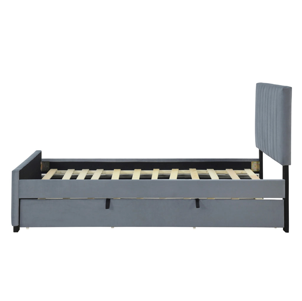 Letto imbottito 90x190 cm con letto estraibile in velluto grigio