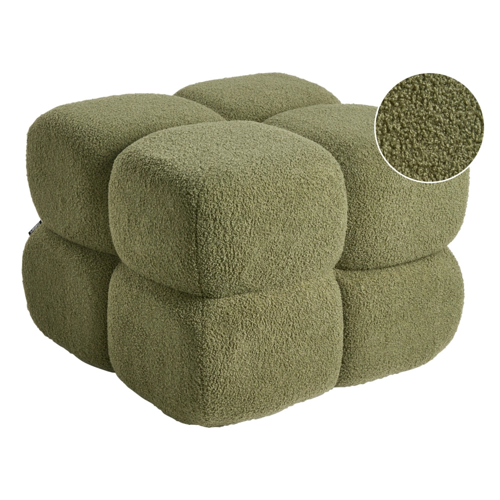 Pouf quadrato in bouclé verde elemento d'arredo moderno per salotto o camera da letto