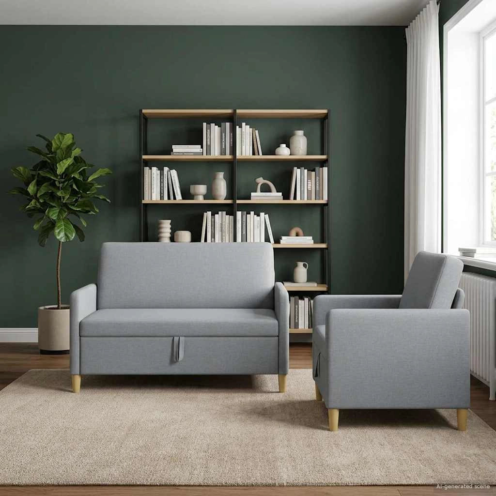 Set di Divani con Storage 2 pz Grigio Chiaro Poliestere 3429148