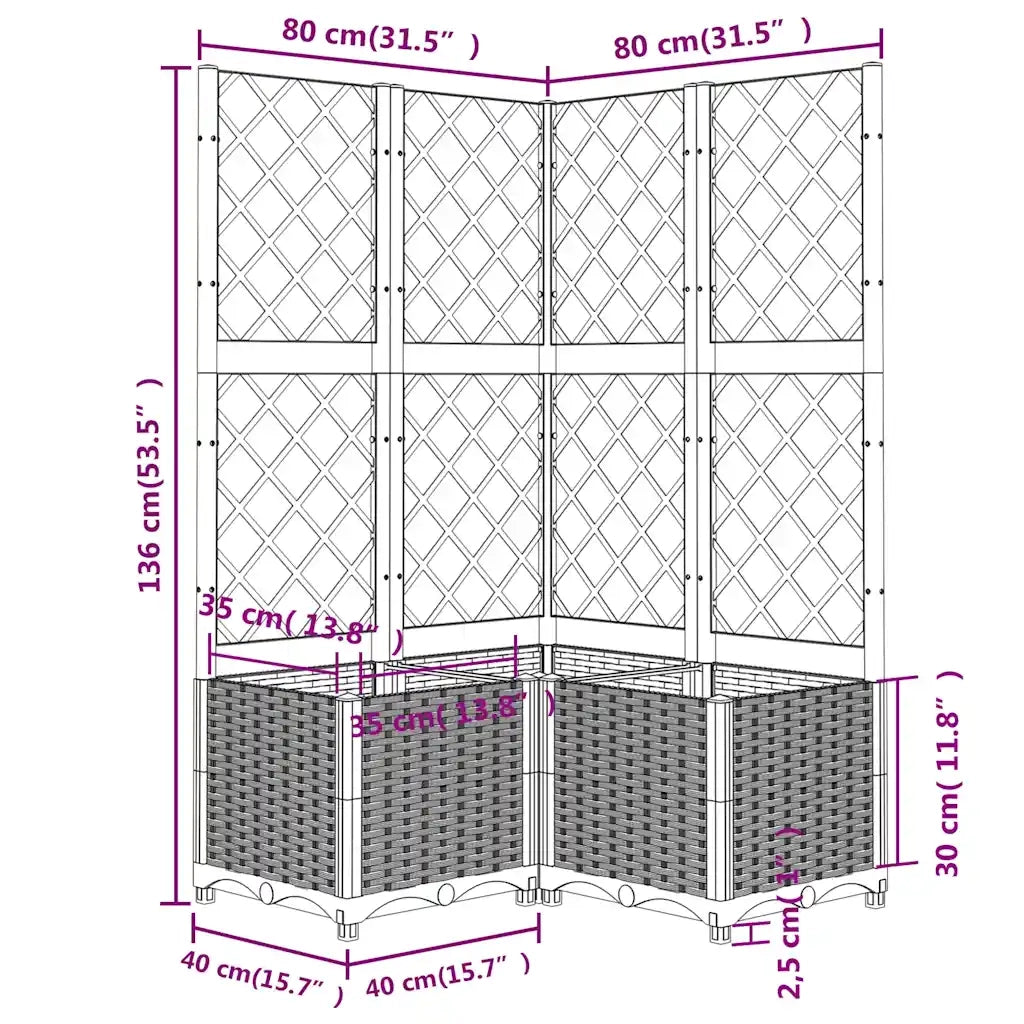 Fioriera da Giardino con Graticcio-Vaso da Esterno-Fioriera con Griglia Nero 80x80x136 cm in PP