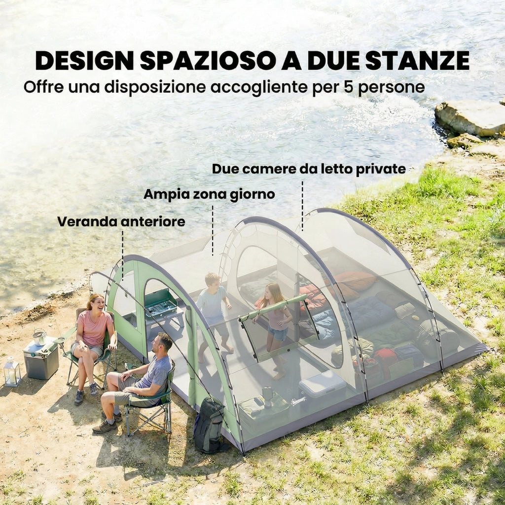 Tenda da Giardino Grande 5 Persone ¨C zephmum ¨C Verde con Finestre e Veranda