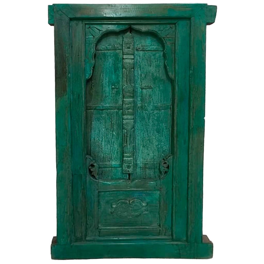 Finestra in legno con finitura artigianale blu, 91x10x153h cm