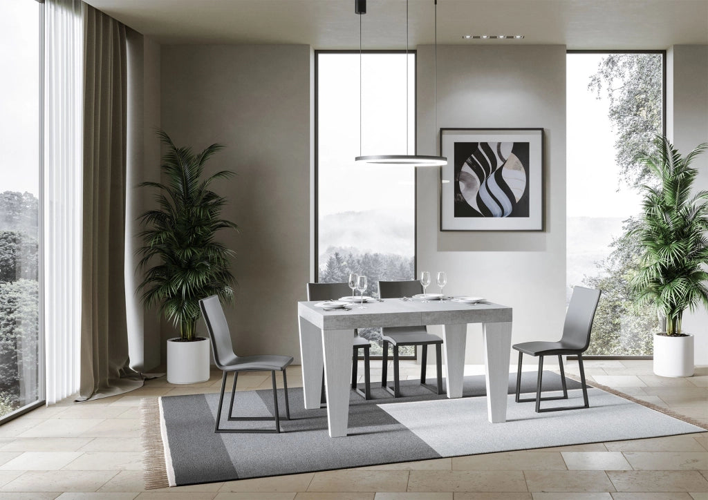 Tavolo Allungabile 130/390x90x77 cm Spimbo Mix  piano Cemento gambe Bianco Frassino