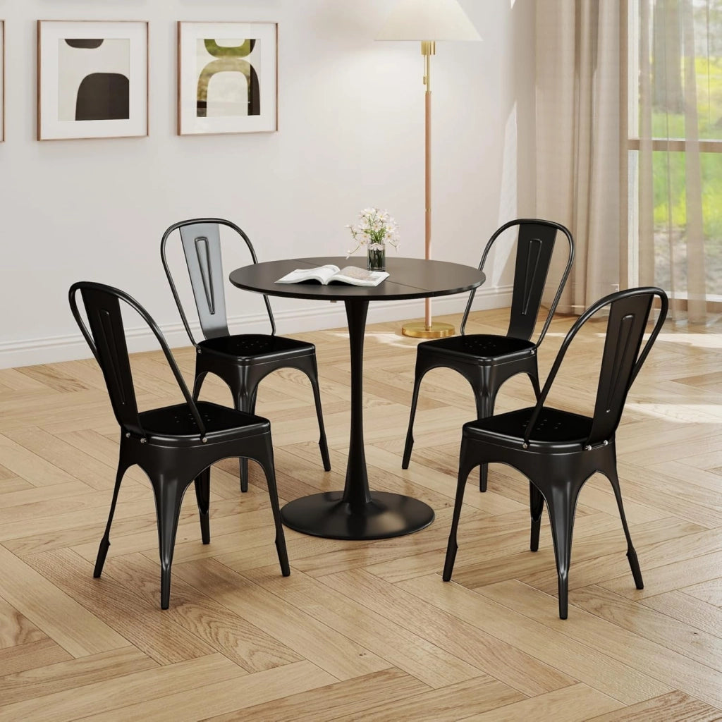 GrandCA HOME Set di 8 Sedie Industriali in Metallo, Sedie da Pranzo Impilabili in Stile Vintage, Adatte per Sedie da Giardino per Esterni o Interni Sedie da Patio, Nero