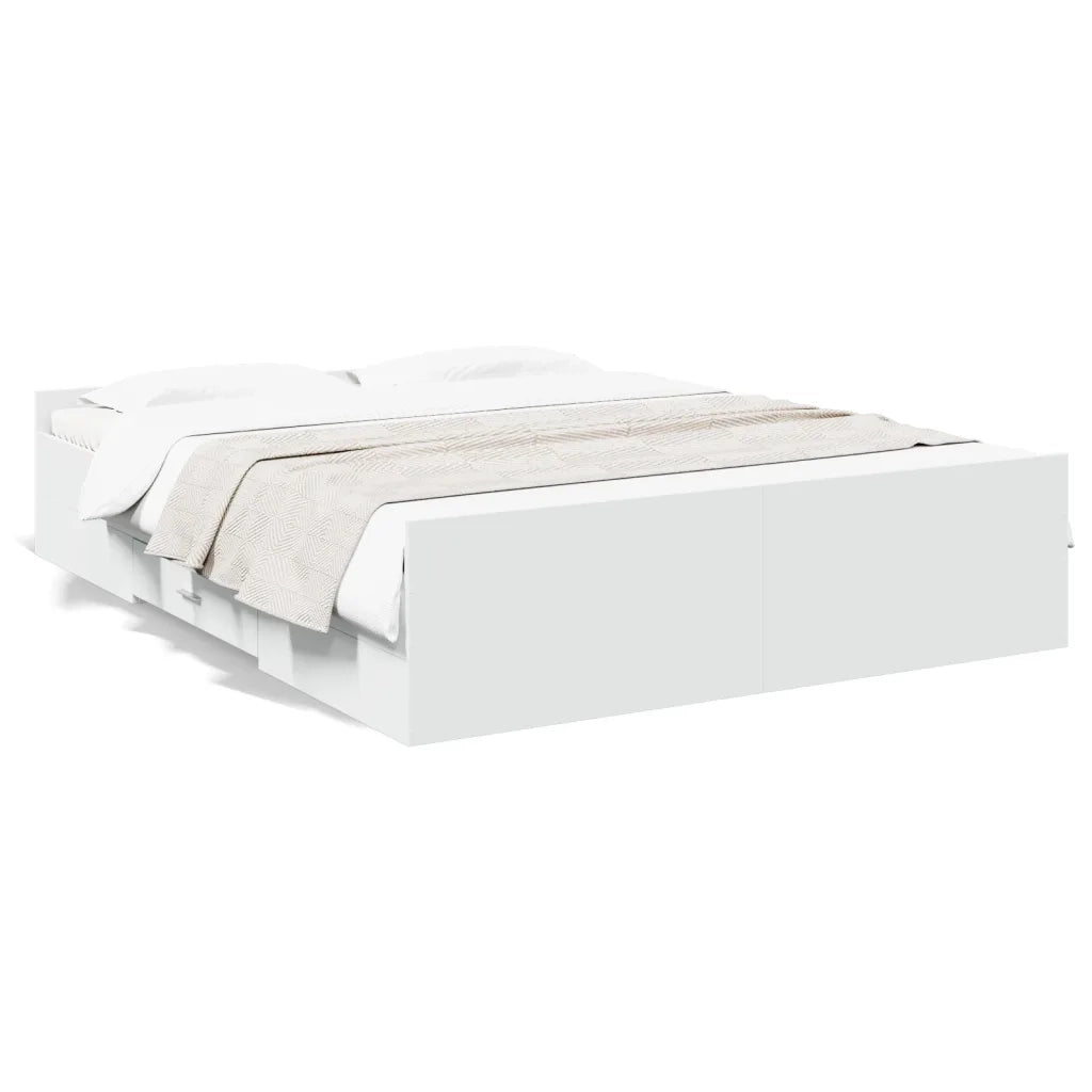Letto matrimoniale | Letto per adulti | Giroletto con Cassetti Bianco 150x200 cm in Legno Multistrato