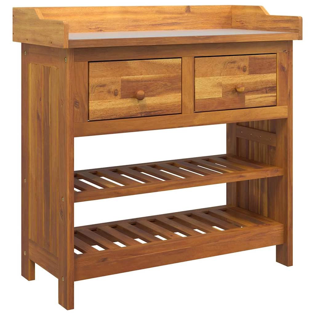 Pratico mobiletto da giardino moderno con 2 cassetti e ripiani 78 x 36 x 78 cm in legno di acacia naturale 02_0058501