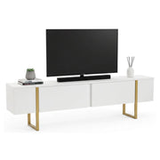 Mobile porta TV Lilith, Credenza da soggiorno, Armadio basso per TV, Base parete attrezzata, 180x30 h50 cm, Bianco e Oro