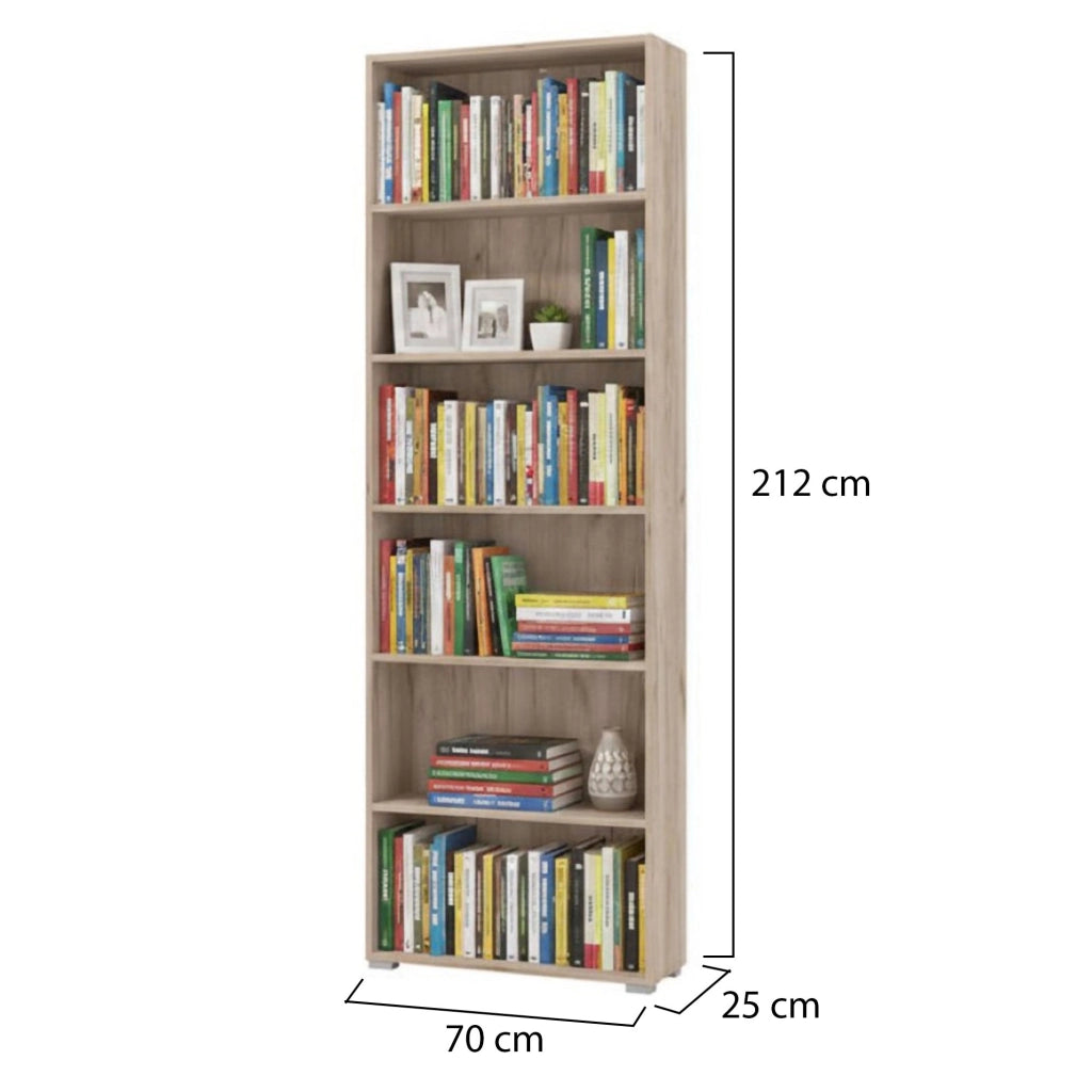 Biblioteca Pramollo, Libreria 5 Ripiani, 70x24.5x211.5h cm Marrone Rovere Grigio