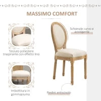 Set 2 Sedie Imbottite da Pranzo, Sedie per Soggiorno Stile Vintage Rétro in Legno e Tessuto Effetto Lino Bianco Panna 49x56x96cm