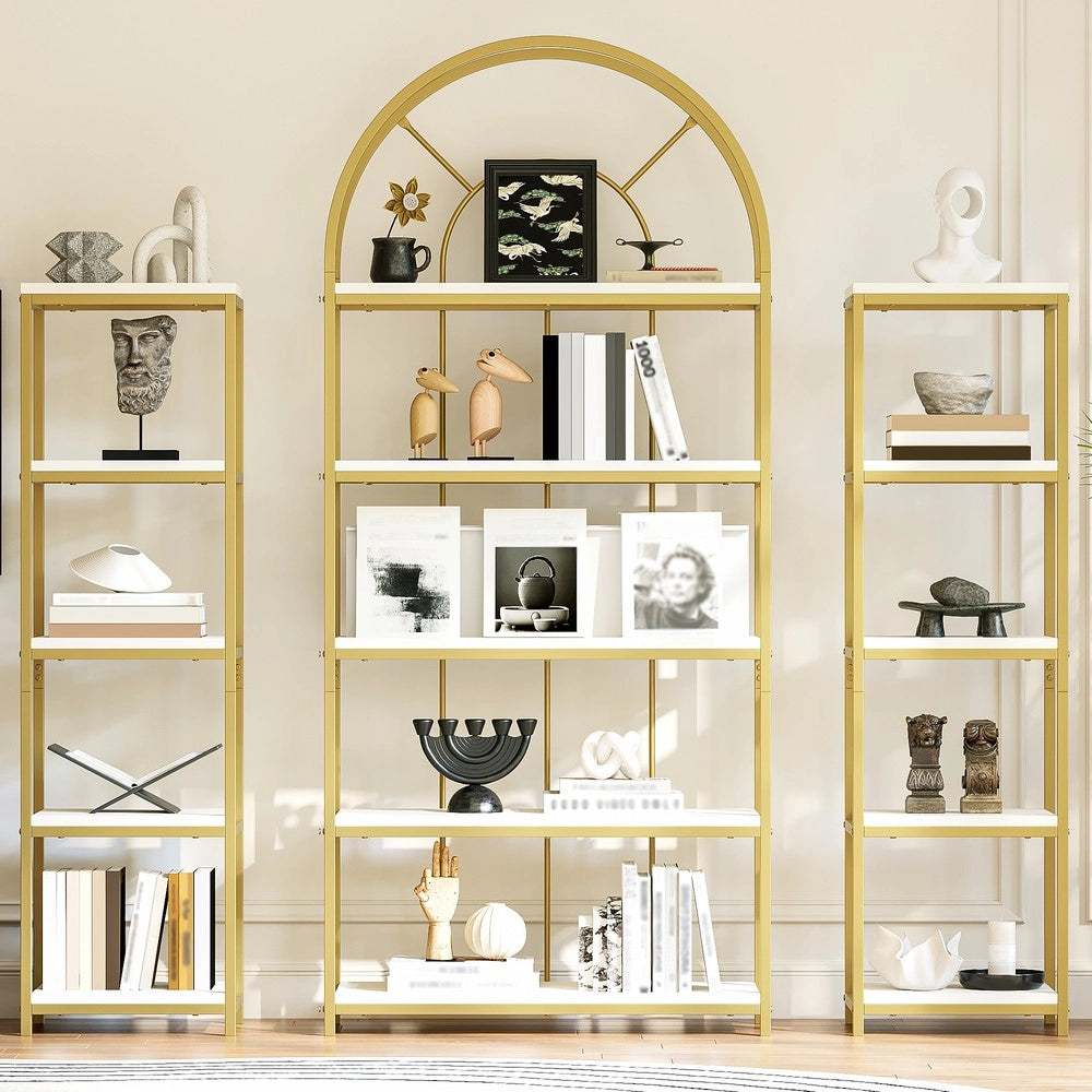 Libreria Modulare con Ripiani in MDF ¨C Xylo ¨C Bianco/Oro, 163x30x184 cm