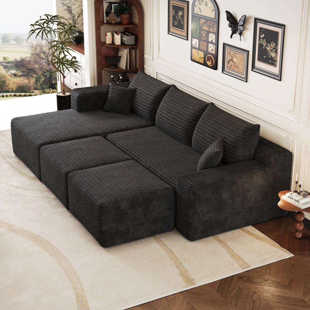 Divano angolare in tessuto con schiuma ad alta elasticità e senza montaggio, nero 241 × 151 × 58 cm