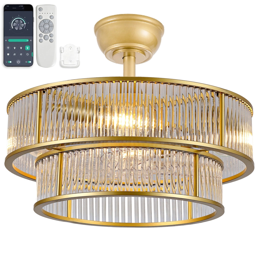 Ventilatore da soffitto 19 pollici con luce, 6 velocit¨¤, ABS e cristalli oro
