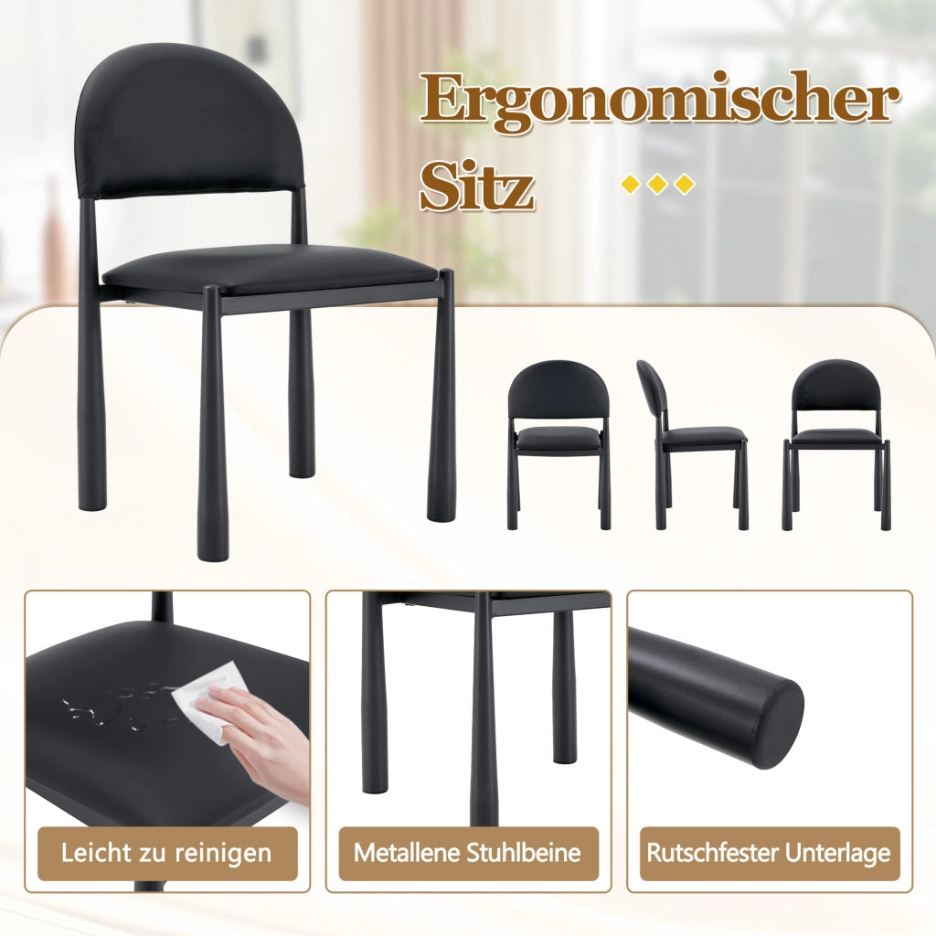 Sedia da Pranzo Set da 2 con Schienale Semicircolare Ergonomico e Gambe in Metallo, in PU Nero