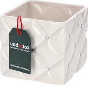 Vaso Ceramico Quadrato Bianco 14 x 14 x 13 cm con Zirconio - Piatto per Piante da Interno e Esterno
