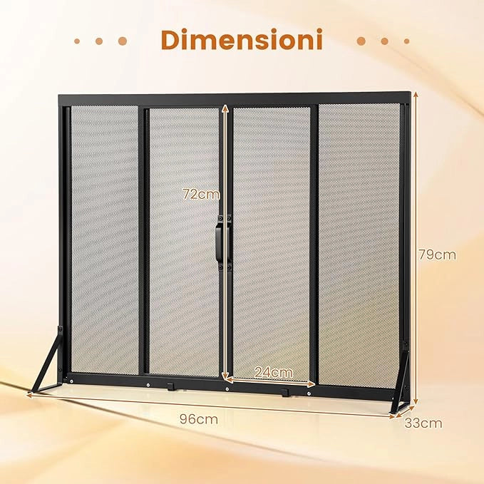 Griglia Parascintille Camino con 2 Pannelli Scorrevoli, Maniglie Convenienti e Telai di Supporto a Triangolo, Ventilazione Eccellente, Schermo per Camino in Rete Metallica (96 x 79 cm)