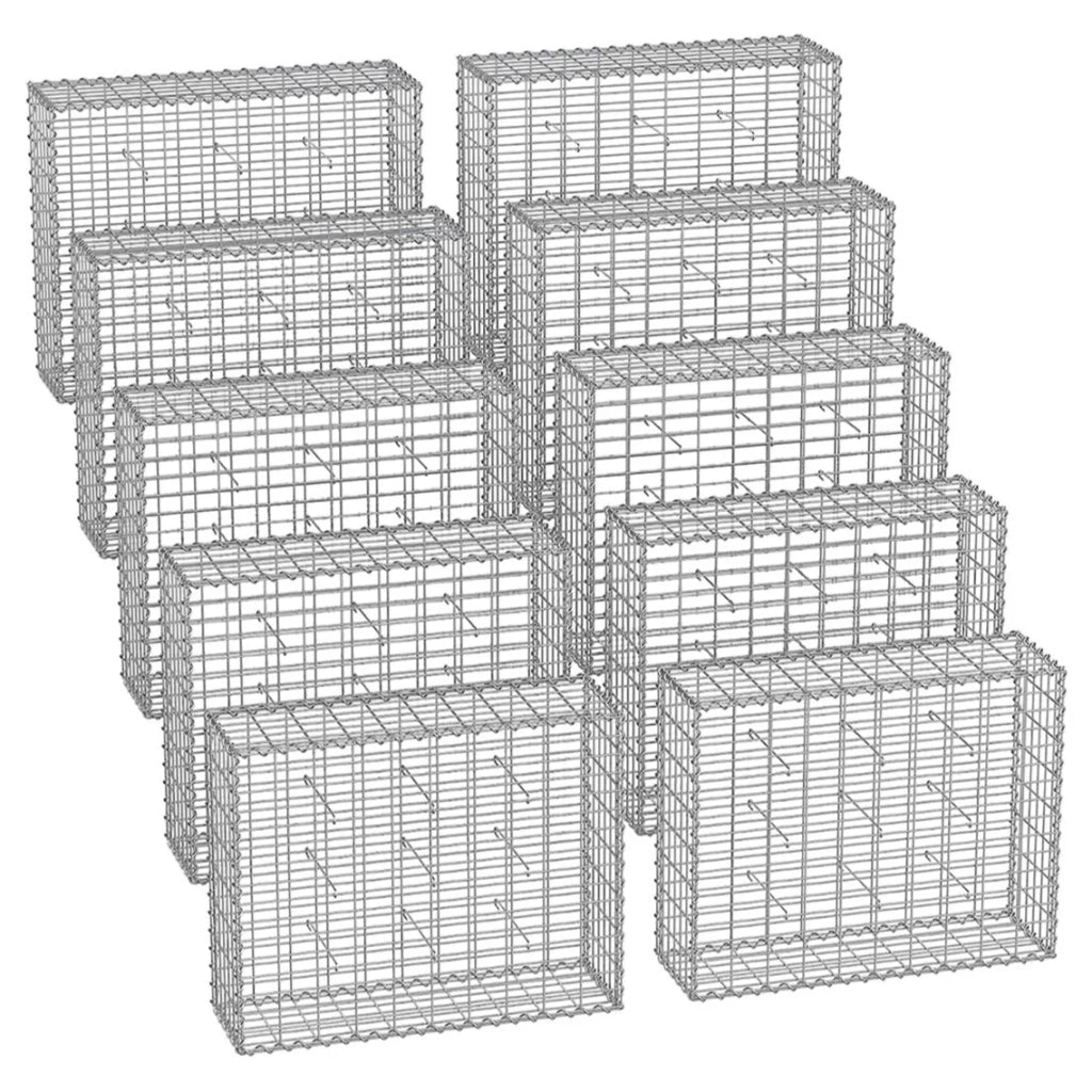 Set di 10 gabbioni per pietre gabbia metallica cestino per pietre maglia 5 x 10 cm zincato muro decorazione da giardino 100 x 50 x 30 cm grigio 12_0005956