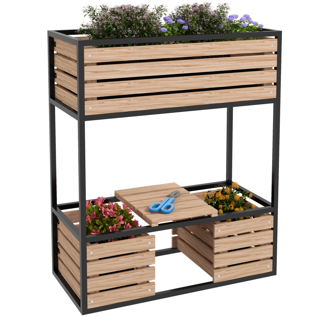 Fioriera Gradinata Giardino ¨C Zephmum ¨C Naturale Nero 83x39x100 cm