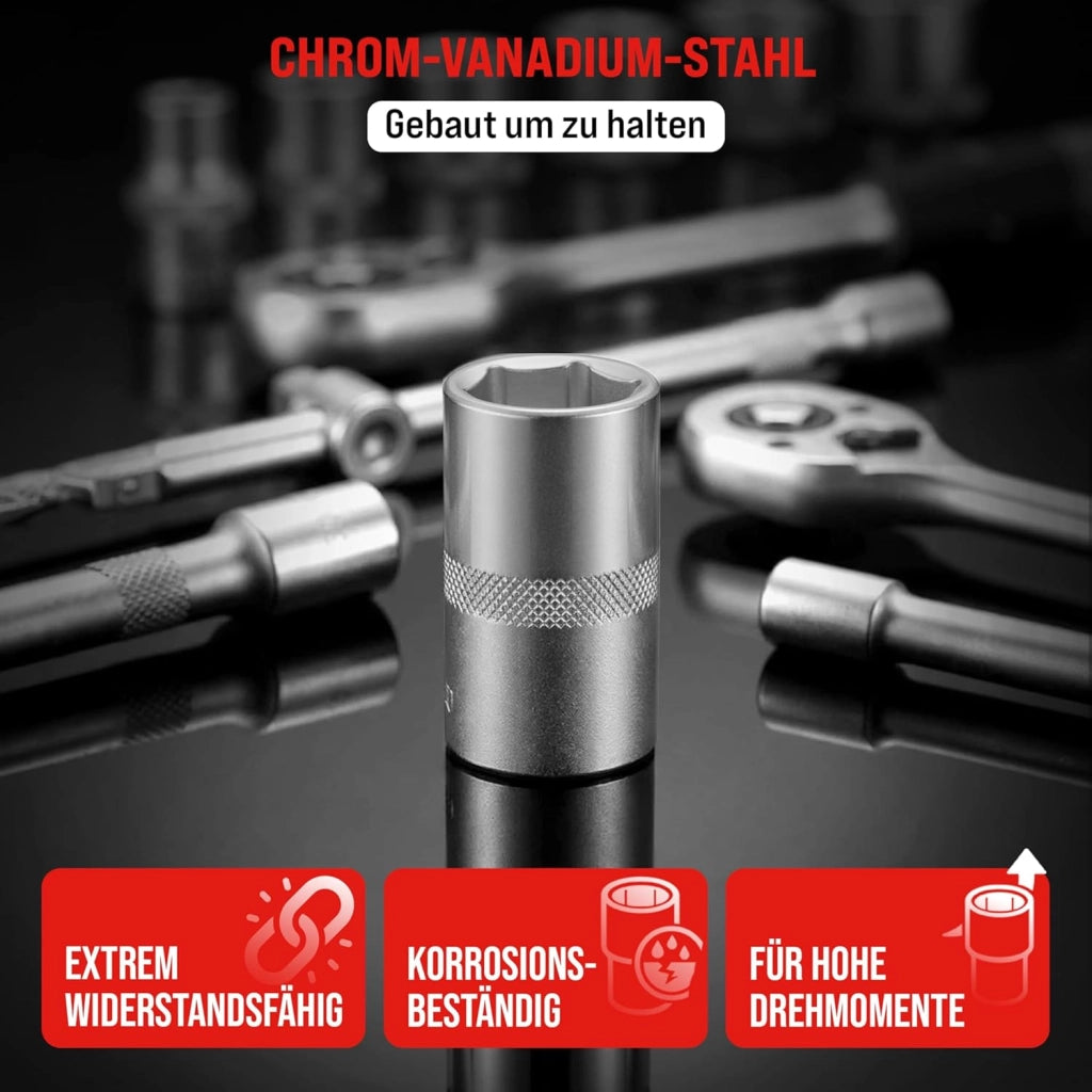 ® Set di Chiavi a Bussola 94 Pezzi in Acciaio CV 1/4' + 1/2' Custodia per il Trasporto Cassetta Attrezzi