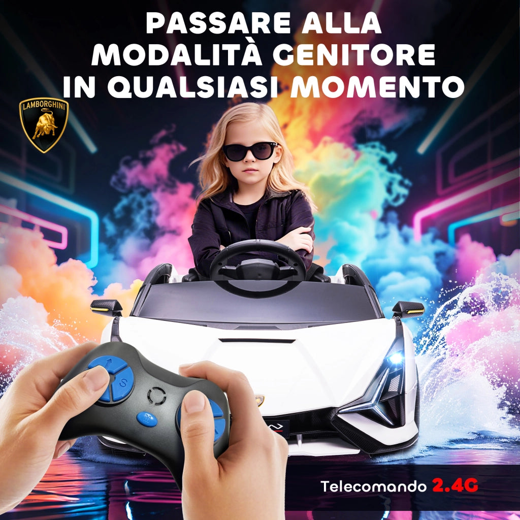 Auto elettrica per bambini 3-5 anni Lamborghini 12V ¨C zephmum ¨C Bianco