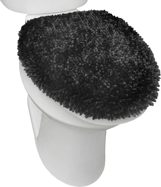 Copri Sedia WC in Plush - Ultra Molle - Nero - 47 cm x 49,8 cm