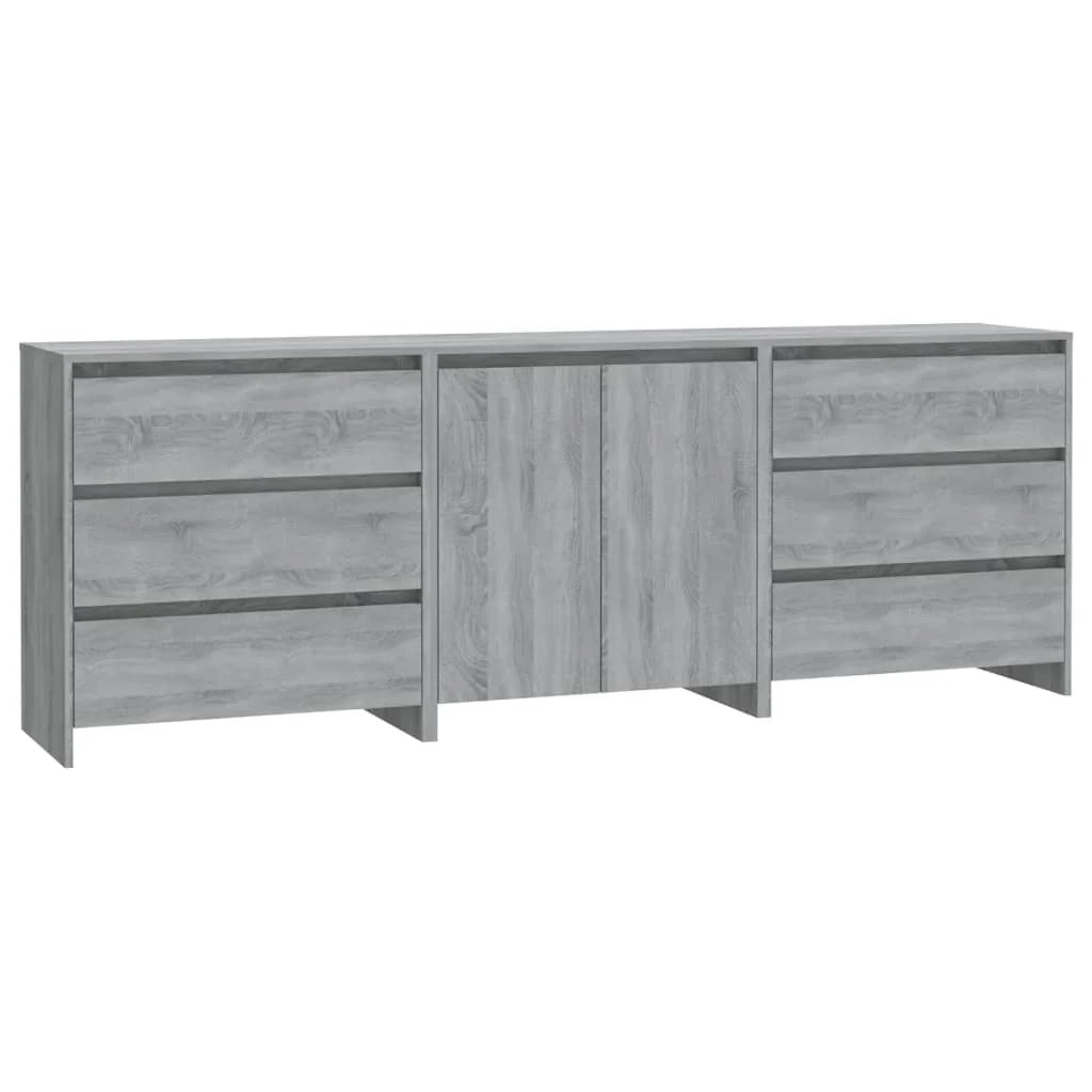 Buffet credenza cassettiera armadio mobile contenitore organizer per cucina soggiorno salotti 3 pezzi legno ingegnerizzato Sonoma grigio 02_0037184