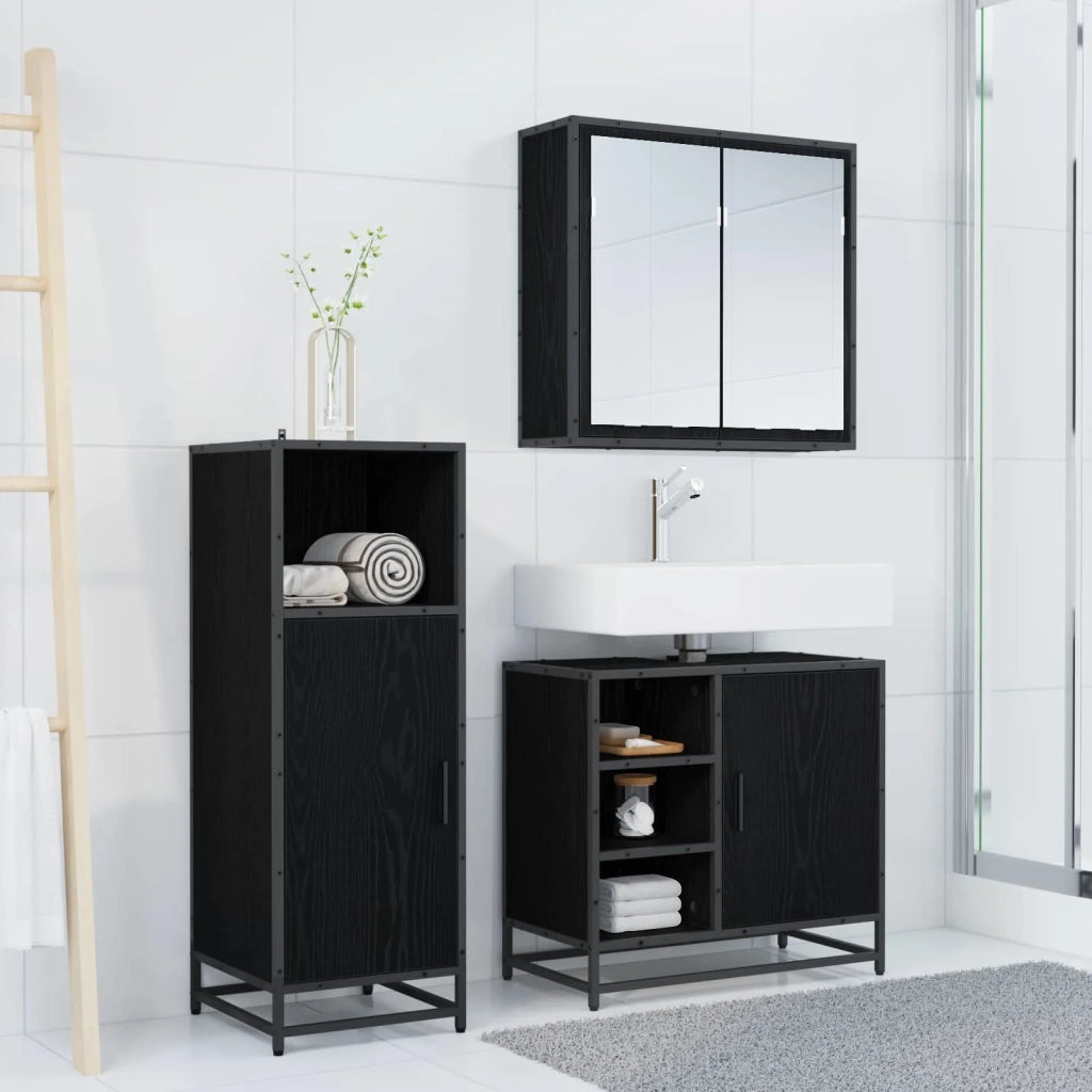 Set di mobili per il bagno 3 pcs Rovere Nero Legno multistrato 3402452