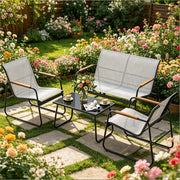 Set mobili da giardino 4 pezzi con divano a 2 posti, 2 poltrone e tavolino in vetro temperato per esterno grigio