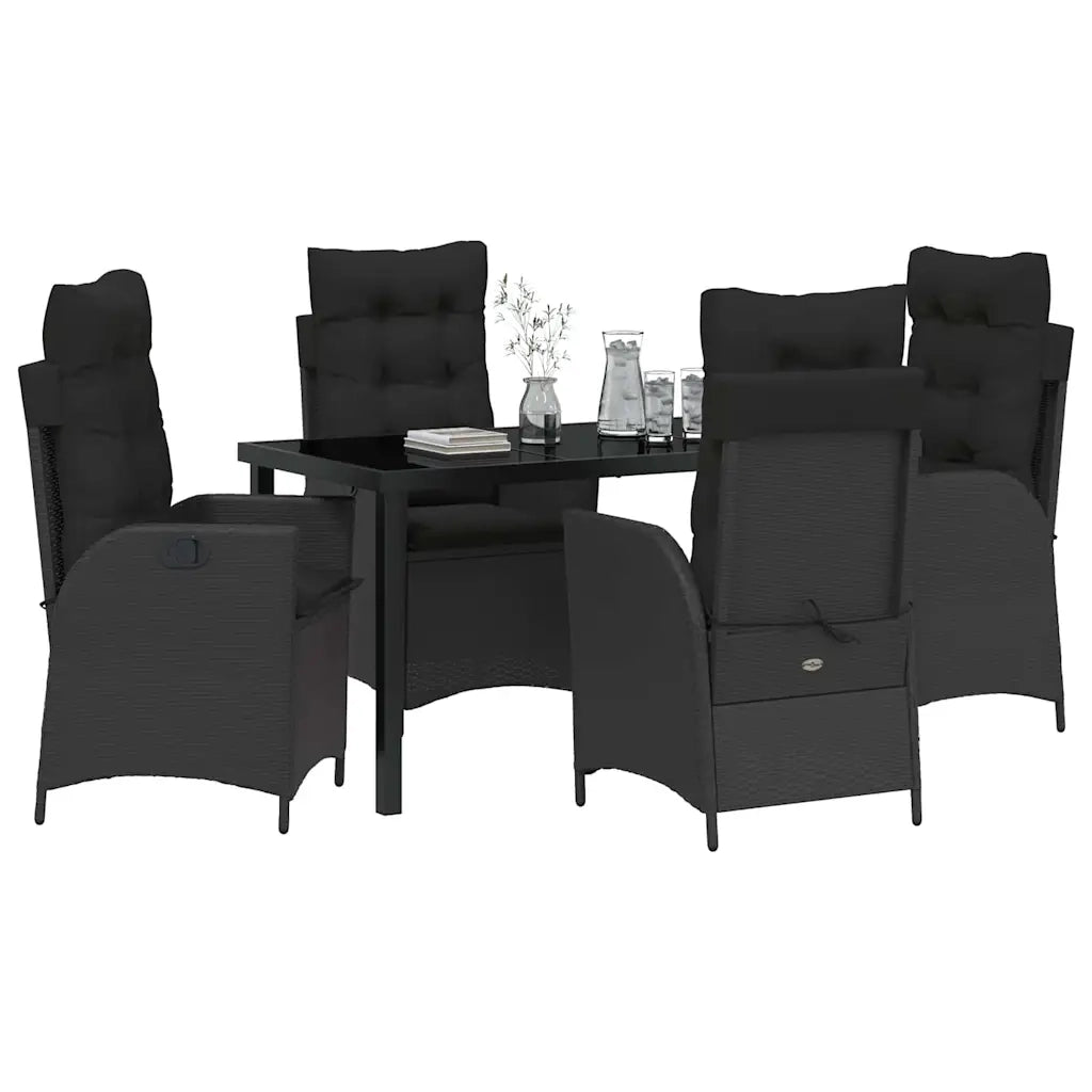 Set da Pranzo per Giardino con cuscino 5 pcs Nero polyrattan 3380486