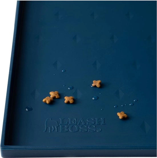 Mat di Piscina Medio/Grande - Mat di Cibo per Gatti e Cani con grande labbro, antiscivolo e impermeabile a silicone per cibo, acqua o fonte (51 x 33 cm, blu marino)