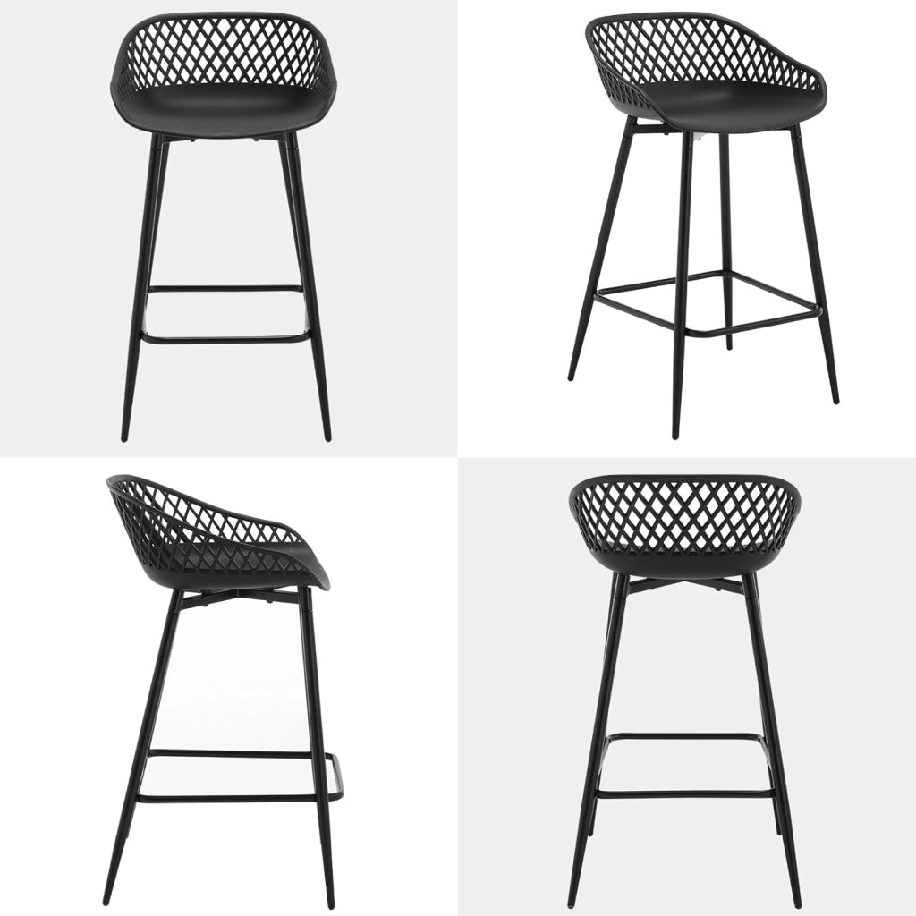 Sgabelli da Bar Set di 2 per Colazione, Sgabelli da Cucina con Poggiapiedi e Schienale, Seduta in Plastica, Neri, BH417sz-2
