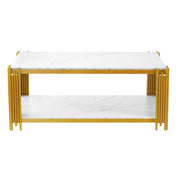 TAVOLINO DA SALOTTO Rettangolare H46/B1140/T64 cm in MDF e metallo, Oro/Bianco