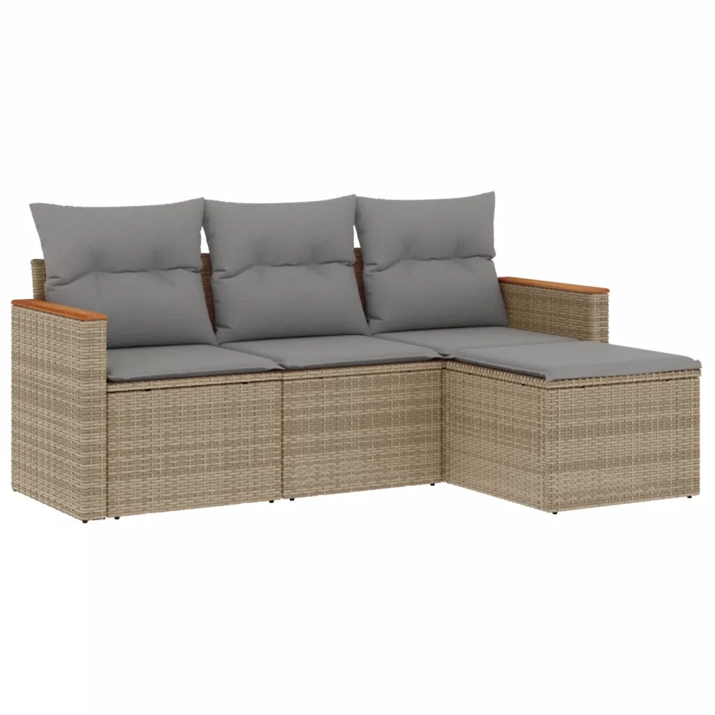 Set Divano da Giardino 4 pz | Set Salotto da Giardino con Cuscini Beige Misto Polyrattan