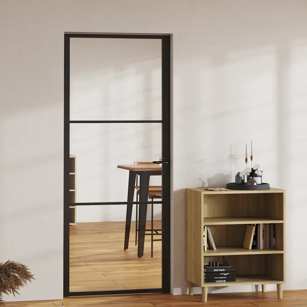 Porta da Interno ESG Vetro e Alluminio 83x201,5 cm Nera 151199