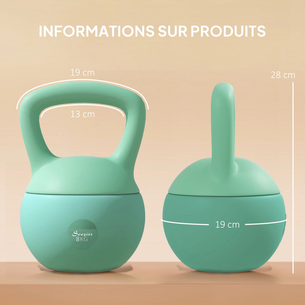 Kettlebell 8 kg ¨C zephmum ¨C 19x19x28 cm, verde, maniglia antiscivolo