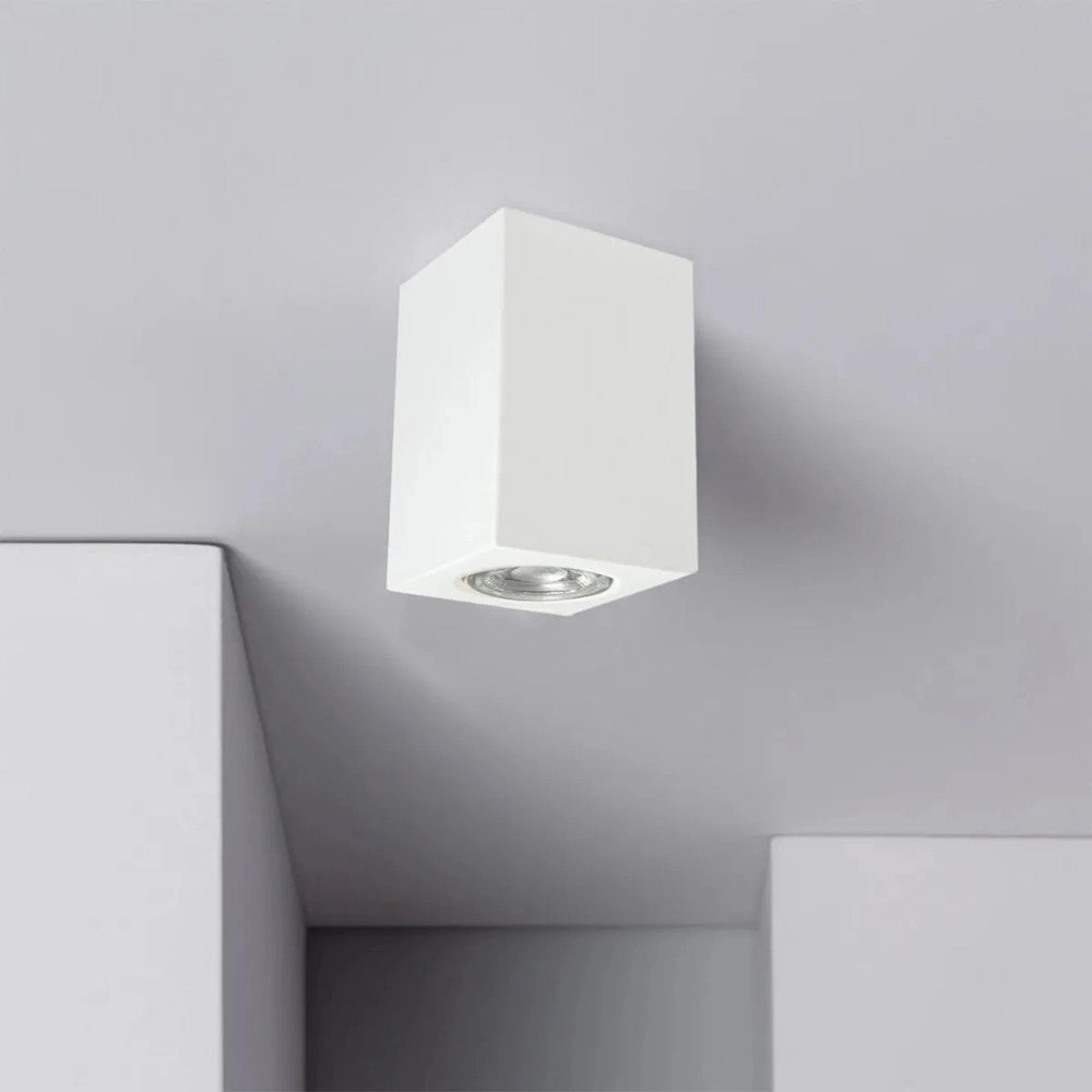 Trade Shop - Porta Faretto Lampada Da Soffitto Quadrato In Gesso Gu10 H110mm Ip20 Gs-c110-q -