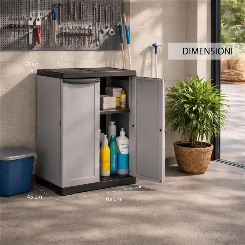 ARMADIO SLIM IN RESINA CON 1 RIPIANO REGOLABILE E PREDISPOSIZIONE LUCCHETTO - COLORE GRIGIO DIMENSIONE 65X45X91H CM