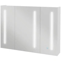 kleankin Armadietto con Specchio con Ripiani Regolabili e Luci LED a 3 Colori, in MDF e Vetro, 90x15x70 cm, Bianco