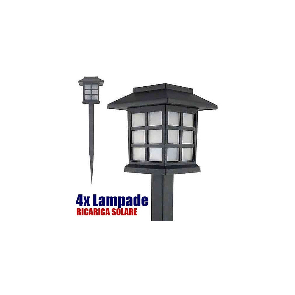 Trade Shop - 4x Lampade A Led Da Giardino Stile Lanterna Paletti Ricarica Solare 38 X 9 X 9cm -