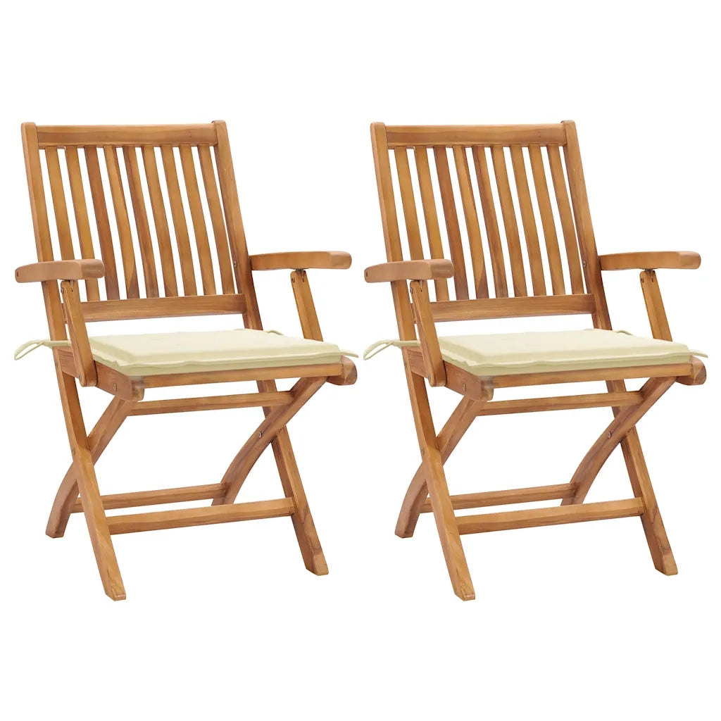 Sedie da Giardino 2 pz con Cuscini Crema in Massello di Teak cod mxl 74927