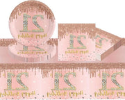 Set da tavola per compleanni in porcellana rosa dorata - servizio da 21 pezzi