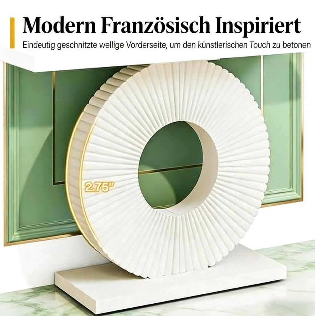 Tavolo consolle in MDF e metallo con struttura geometrica; bianco
