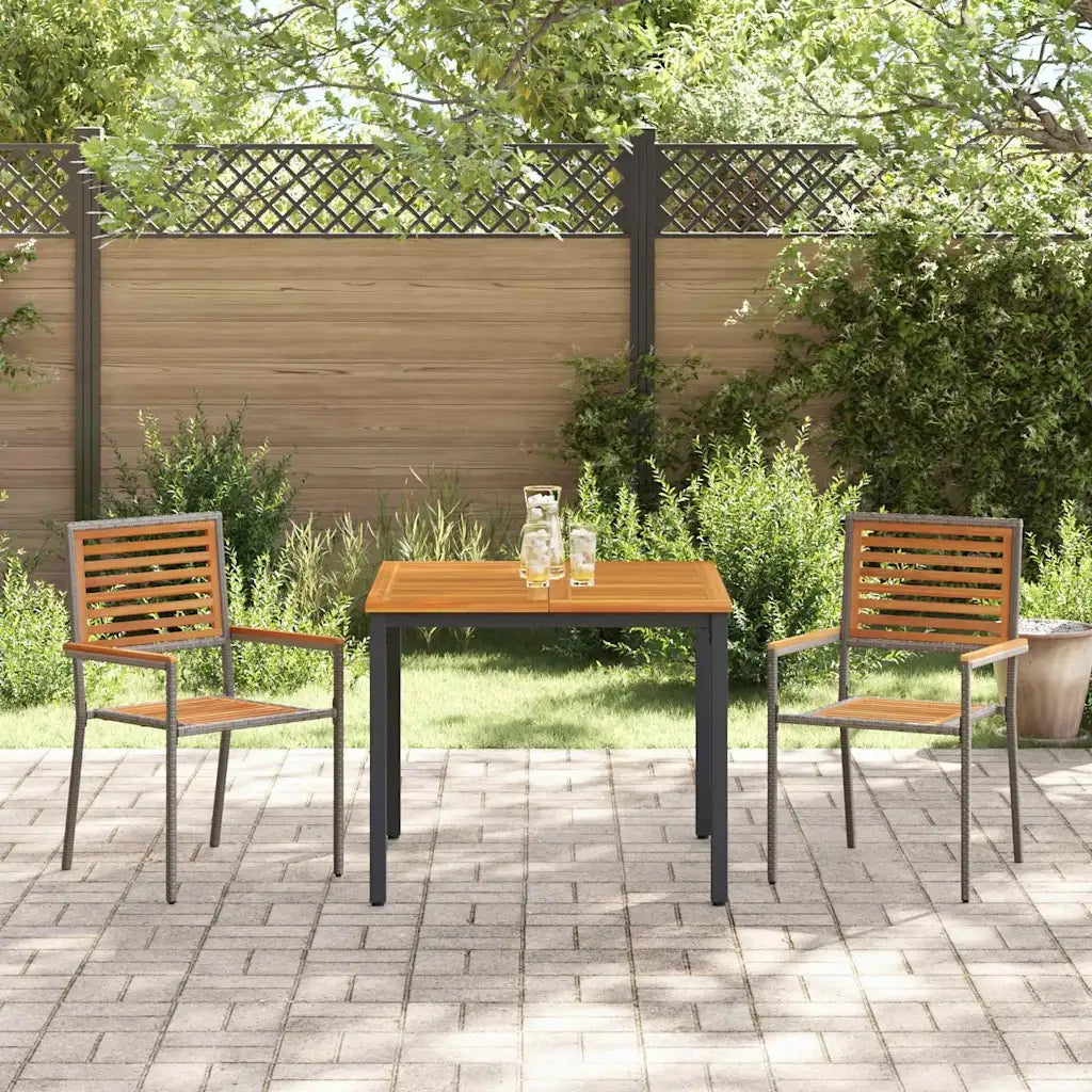 Set da Pranzo per Giardino 3 pcs Grigio e Marrone polyrattan