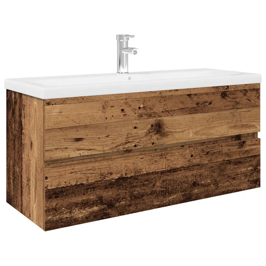 Mobile da Bagno con Lavabo Integrato e Rubinetto Legno Antico