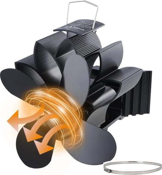 Ventilatore a calore senza elettricità - 4 pale - ventilatore silenzioso a riscaldamento per camino - camino a legna - canale fumoso - avvio rapido.