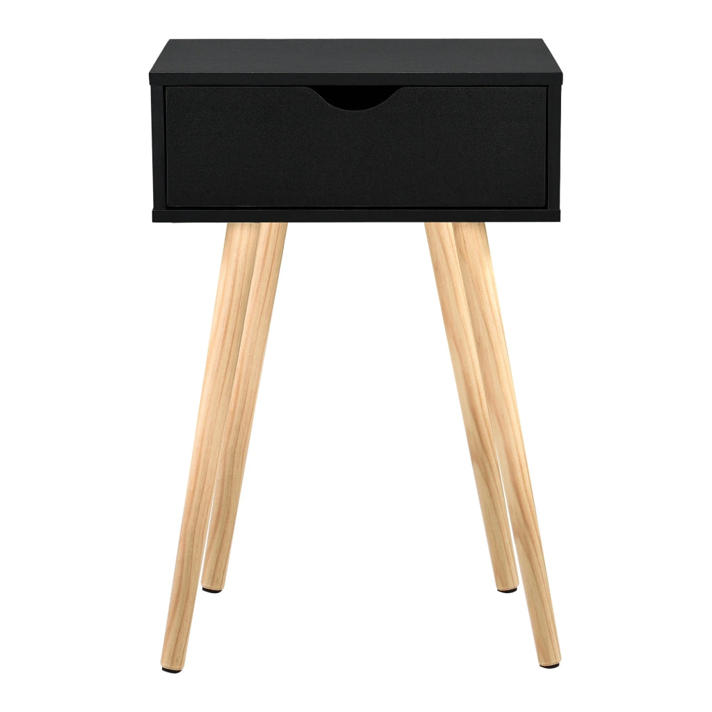 Tavolino con cassetto comodino comodino cassettiera mobile contenitore gambe in pino 60 cm nero 03_0003143